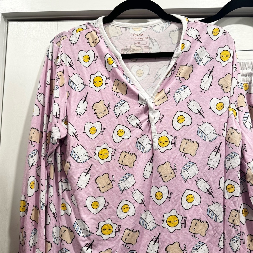 Little Sleepies Womens Pajama Set Pink Breakfast Buddies Large Bamboo - Picture 8 of 16